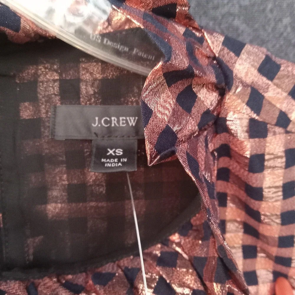 J. Crew NEW Gingham Ruffle Mock‎ Neck Sleeveless Top XS Holiday Cocktail Party